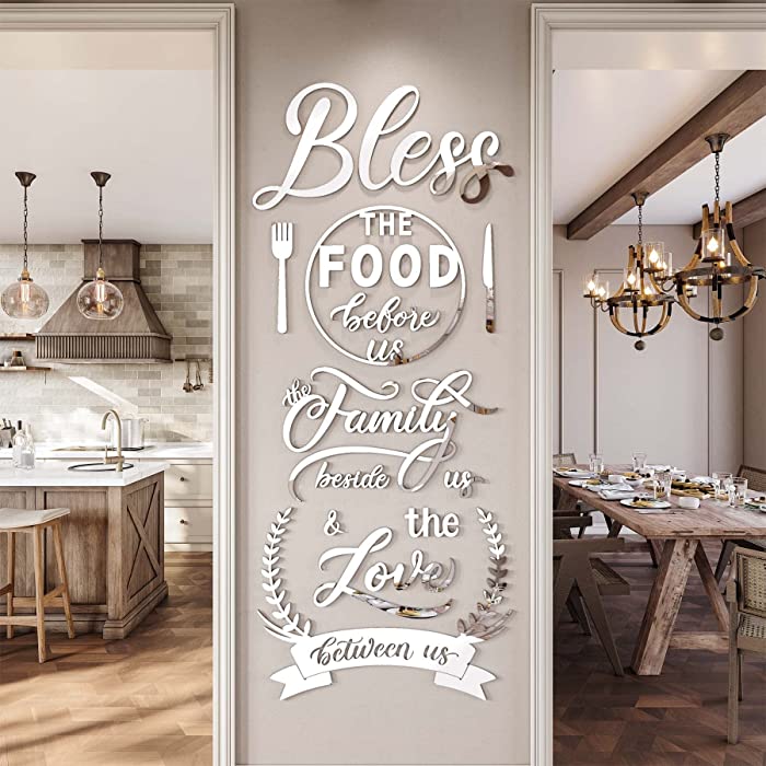 DecorSmart Kitchen Wall Decor Decorations Wall Dining Room Wall Decor Kitchen Signs Quotes Bless The Food Wall Art Decals 136 (Silver Mirror)