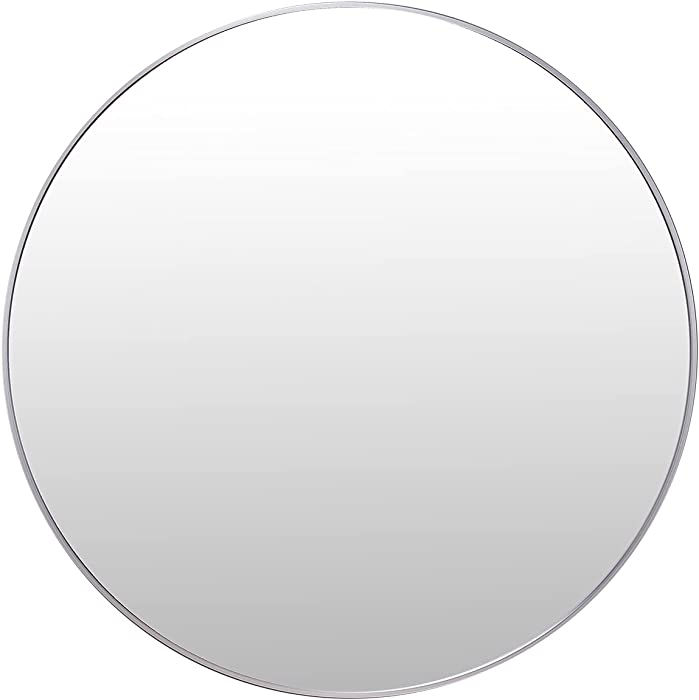 Villacola 36 Inches Round Wall Mirror Silver, Decorative Brushed Aluminium Frame Circle Mirror for Bathroom, Entryway, Washroom, Living Room and More (36'', Silver)
