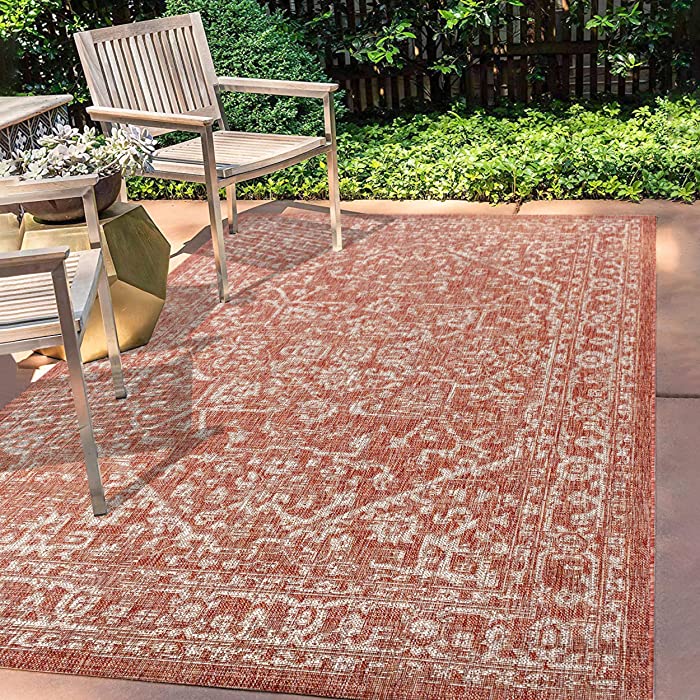 JONATHAN Y Malta Bohemian Medallion Textured Weave Indoor/Outdoor Red/Taupe 8 ft. x 10 ft. Area Rug, Coastal,EasyCleaning,HighTraffic,LivingRoom,Backyard, Non Shedding