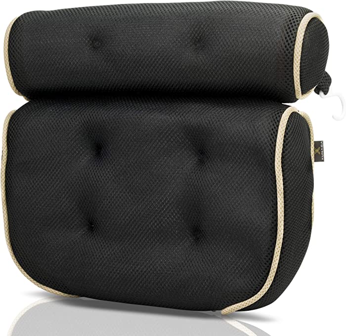 XUNADA Luxury Bath Pillow, Black and Gold, Machine Washable, Quick Dry, Extra Thick Cushions for Head, Neck, Shoulder and Back Support, Fits Any Tub and Jacuzzi (Black, Gold)