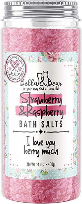 Bella & Bear Strawberry & Raspberry Bath Salts, Foot Soak, Detox, Fruity Scent,14oz