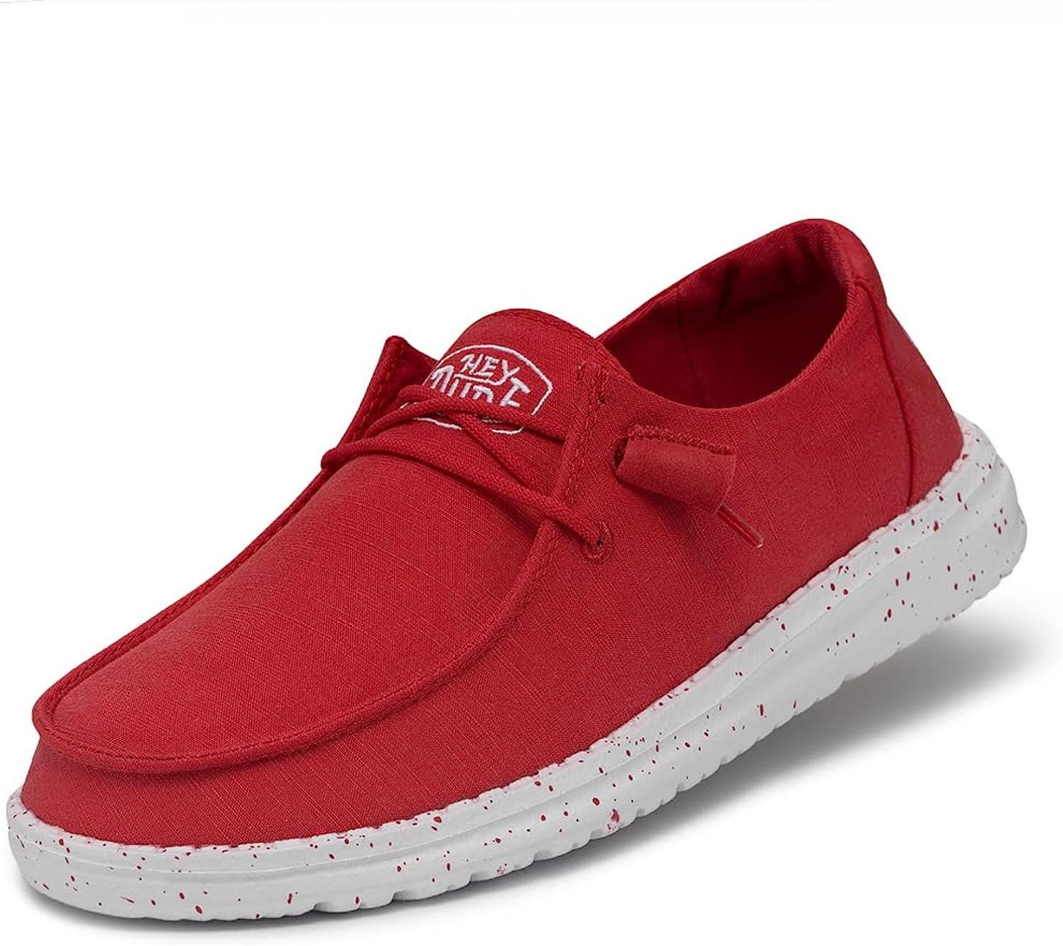 Hey Dude Women's Wendy Slub Canvas Red Size 11 | Women's Shoes | Women's Slip On Shoes | Comfortable & Light-Weight