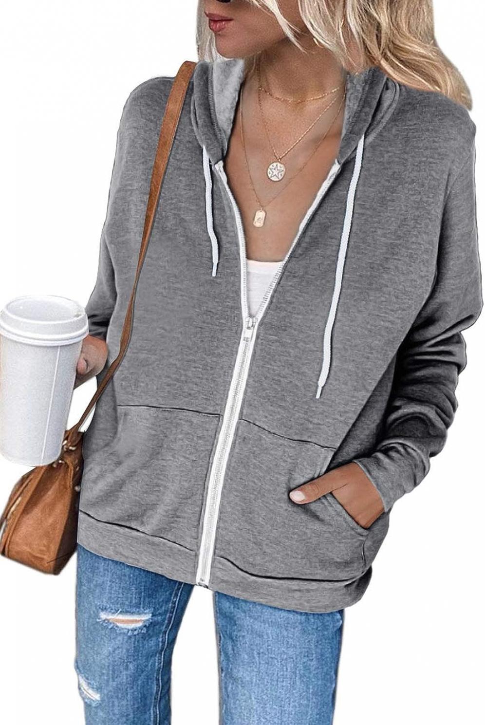 Acelitt Women Casual Long Sleeve Zip Up Hooded Sweatshirts Hoodies with Pockets, S-XXL
