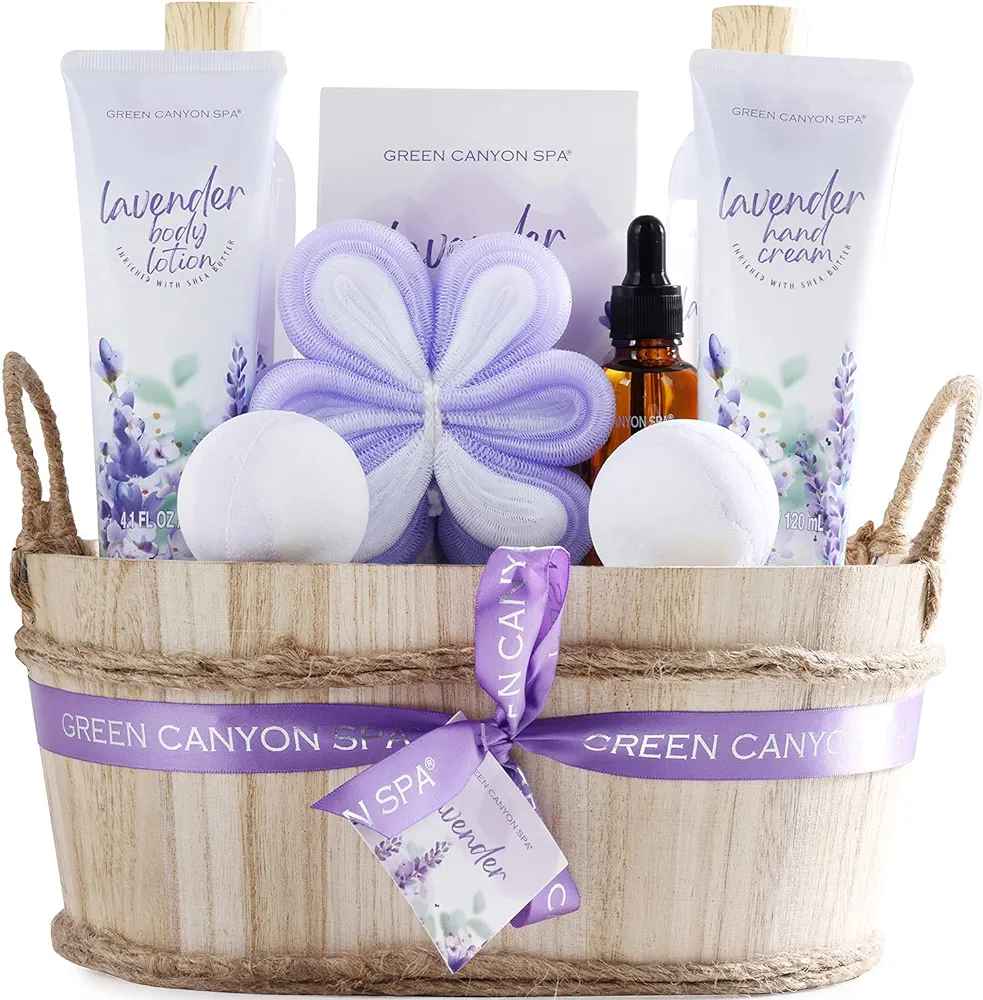 Spa Gift Baskets for Women 11pcs Lavender Bath Gift Set with Body Lotion, Essential Oil, Relaxing Spa Baskets for Women, Birthday Gifts, Christmas Gift