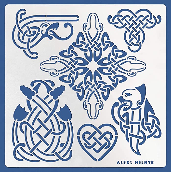 Aleks Melnyk #39.2 Metal Journal Stencil, Celtic Knot, Dragon, Scandinavian, Viking Symbols, Stainless Steel Stencil 1 PCS, Template Tool for Wood Burning, Pyrography and Engraving, Crafting, DIY