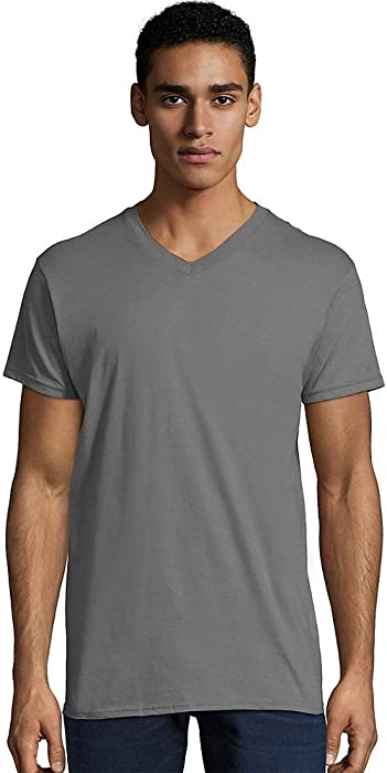 Hanes Mens Nano-T V-Neck T-Shirt, M, Smoke Gray