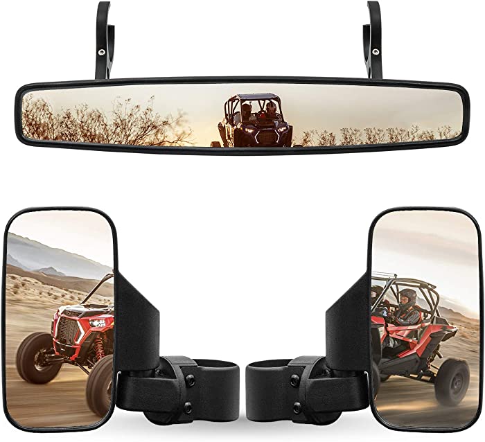 UTV Offroad Side Rear View Mirror And Center View Mirror With 1.75 And 2 Inch Roll Bar Cage Mount Compatible with Polaris RZR Can-Am Maverick Commander Yamaha Rhino Honda Pioneer Kawasaki Teryx