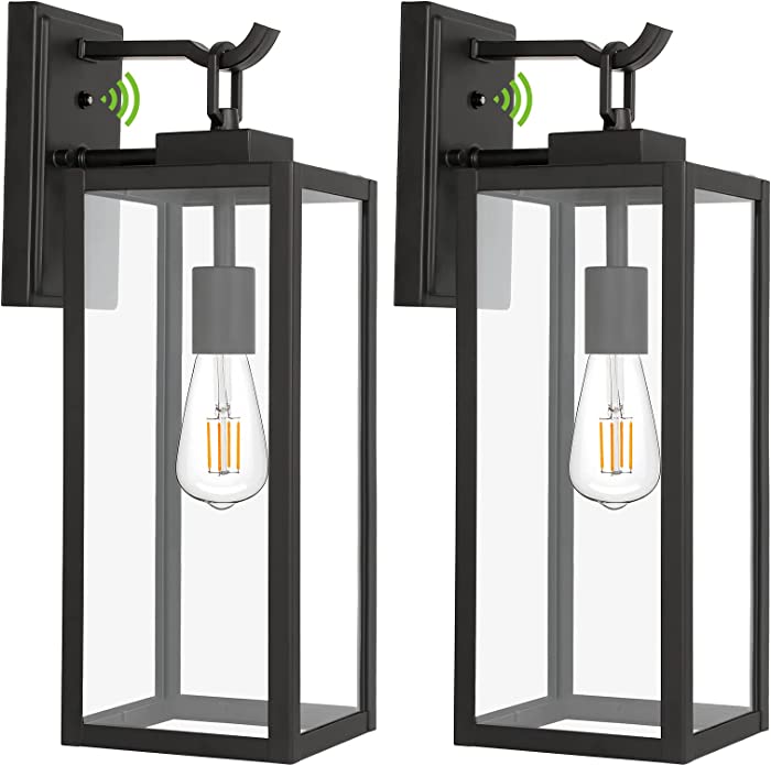 hykolity Large Size Dusk to Dawn Outdoor Wall Lanterns, Matte Black Porch Lights, Exterior Wall Lighting, Anti-Rust Architectural Outdoor Sconces, ETL Listed, 2 Pack