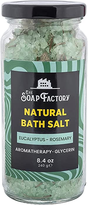 The Soap Factory Eucalyptus Bath Salt 8.4 oz Glass Jar - 100% Natural - Mineral-Rich Bath Salt Scrub - Luxury Detox