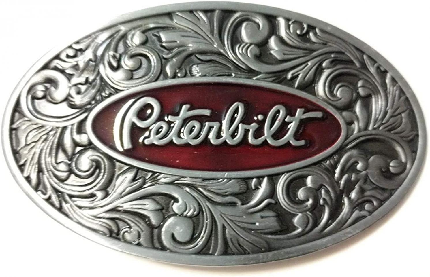 PETERBILT Logo Vintage Style Antique Pewter Finish Metal/Enamel BELT BUCKLE