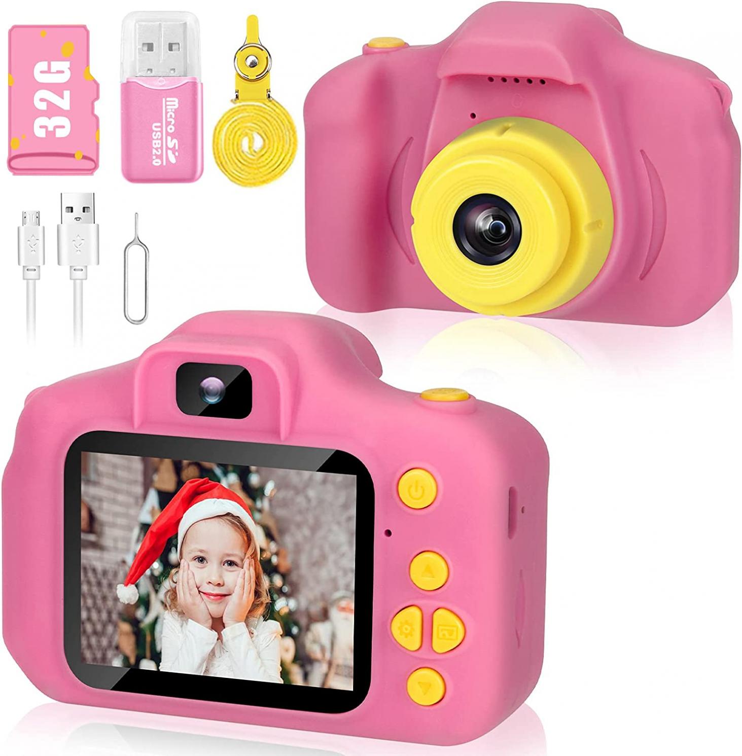 Desuccus Kids Camera,Christmas Birthday Gifts for Girls Age 3-9, HD Digital Video Cameras for Toddler Portable Toys for 3 4 5 6 7 8 Year Old Girl 32GB