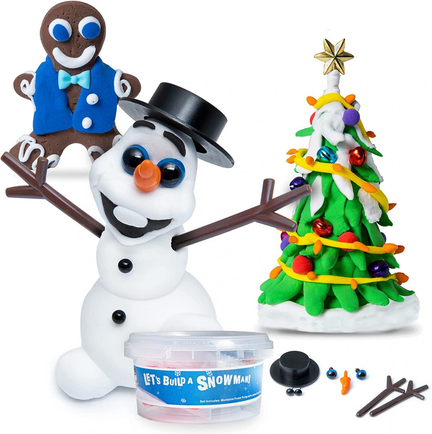 Let's Build A Snowman, Gingerbread Man, & Christmas Tree (3 Piece Kit), Boys and Girls Christmas Stocking Stuffers for Kids; Make Snowman Crafts, Ornaments, Kids Gifts for Xmas, Figurines (Clay/Putty)
