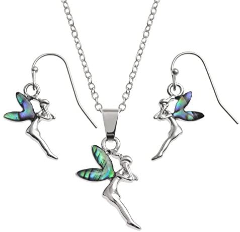 Talbot Fashions Tide Jewellery Inlaid Paua Shell Fairy Necklace & Dangly Earring Set