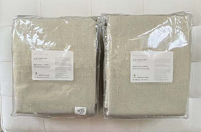 Pottery Barn Belgian Flax Linen~Blackout~Drape ~3 in 1~Set of Two Panels~ 50" x 108”~*Natural*~