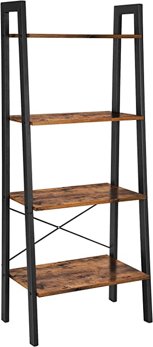 VASAGLE ALINRU Ladder Shelf, 4-Tier Bookshelf, Storage Rack Shelves, Bathroom, Living Room, Industrial Accent Furniture, Steel Frame, Rustic Brown and Black ULLS44X