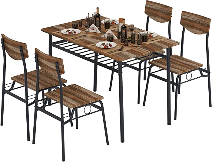 5 Piece Dining Table Set for 4 Person, soges Kitchen Table and 4 Chairs with Storage Rack, Modern Dining Room Set Bistro Table Set Dinette Set with Wooden Top and Metal Legs, 10FJHYDS01OK