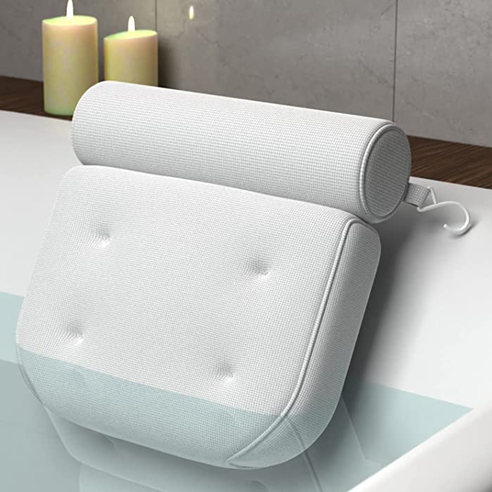 Comfortable Bathtub Pillow For Tub, Bath Pillow For Neck & Back Support With Strong Suction Cups & Hook, Soft Spa Cushion For Luxurious Bathing, Hot Tub Pillow Made With Soft Mesh, Great Gift For Wife
