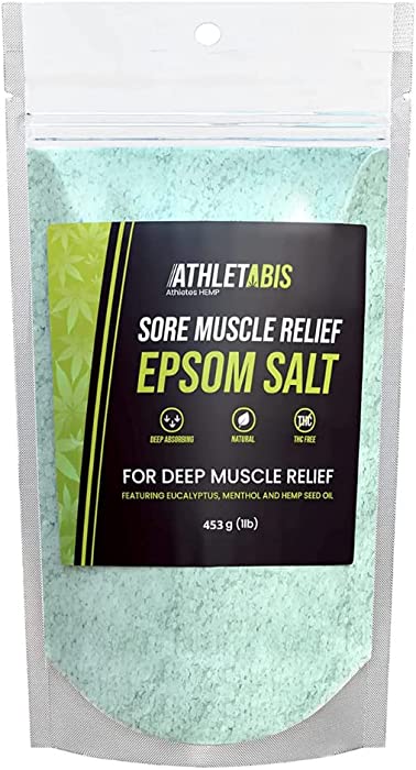 Epsom Salt Sore Muscle Soak – 1 Lb. Magnesium & Hemp Oil Bath Salts for Sore Muscle Relief, Post-Workout, Relaxation, Bubble Bath & Foot Soak – Spa Essentials for Women & Men