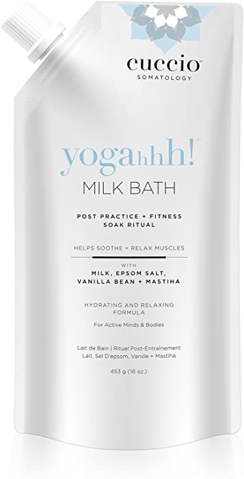 Cuccio Somatology Yogahhh Milk Bath Body Soak - Soothe and Relax Sore, Swollen Muscles - Remove Toxins, Exfoliate, and Moisturize Dry Skin - Lactic Acid, Epsom Salt, Greek Mastiha - 16 oz