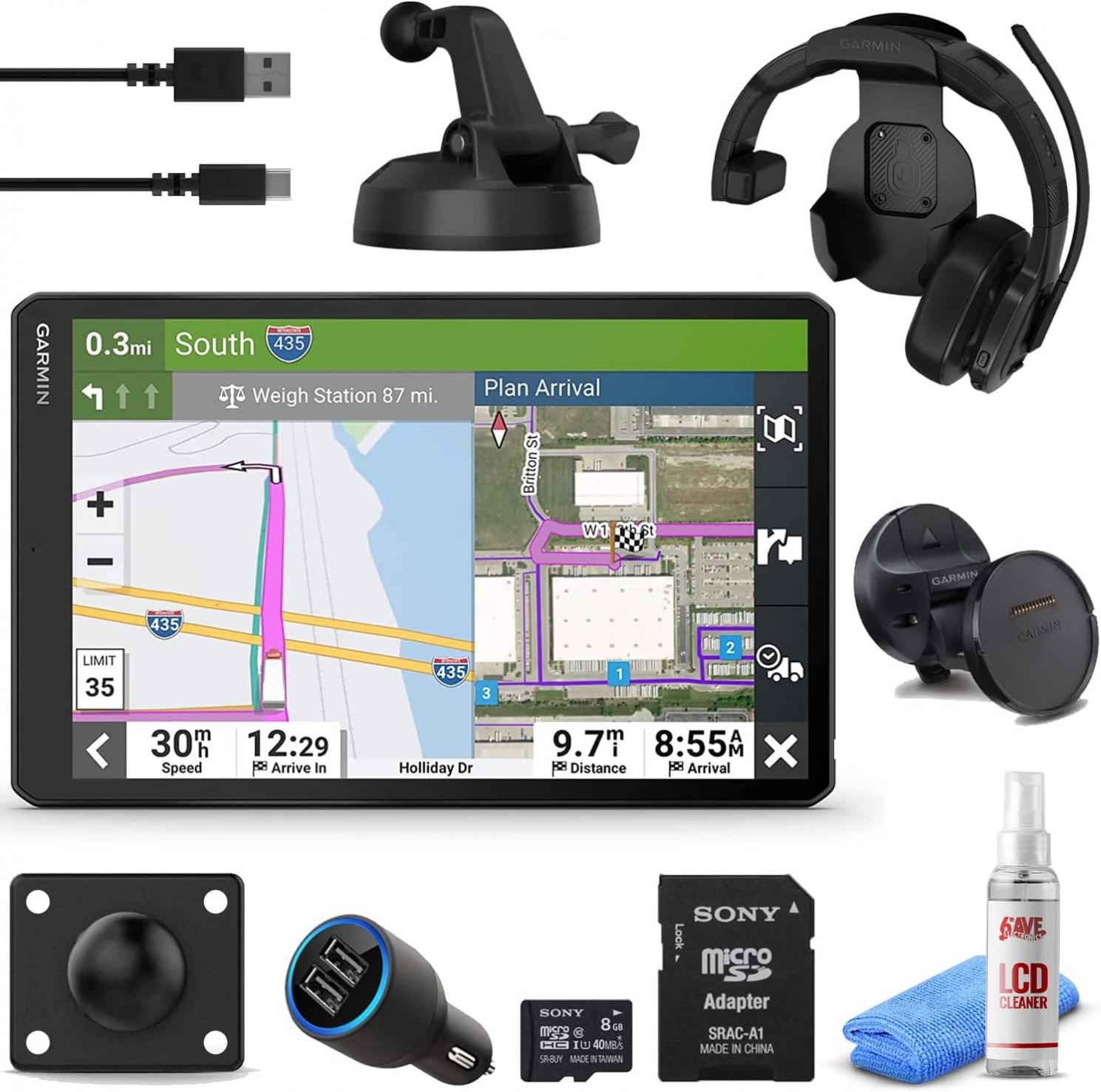 Garmin Dezl OTR1010, Extra-Large, Easy-to-Read 10" GPS Truck Navigator,Custom Truck Routing, Birdseye Satellite Imagery, Garmin Dezl Headset with 8GB Micro SD Card, USB Car Adapter & 6Ave Cleaning Kit