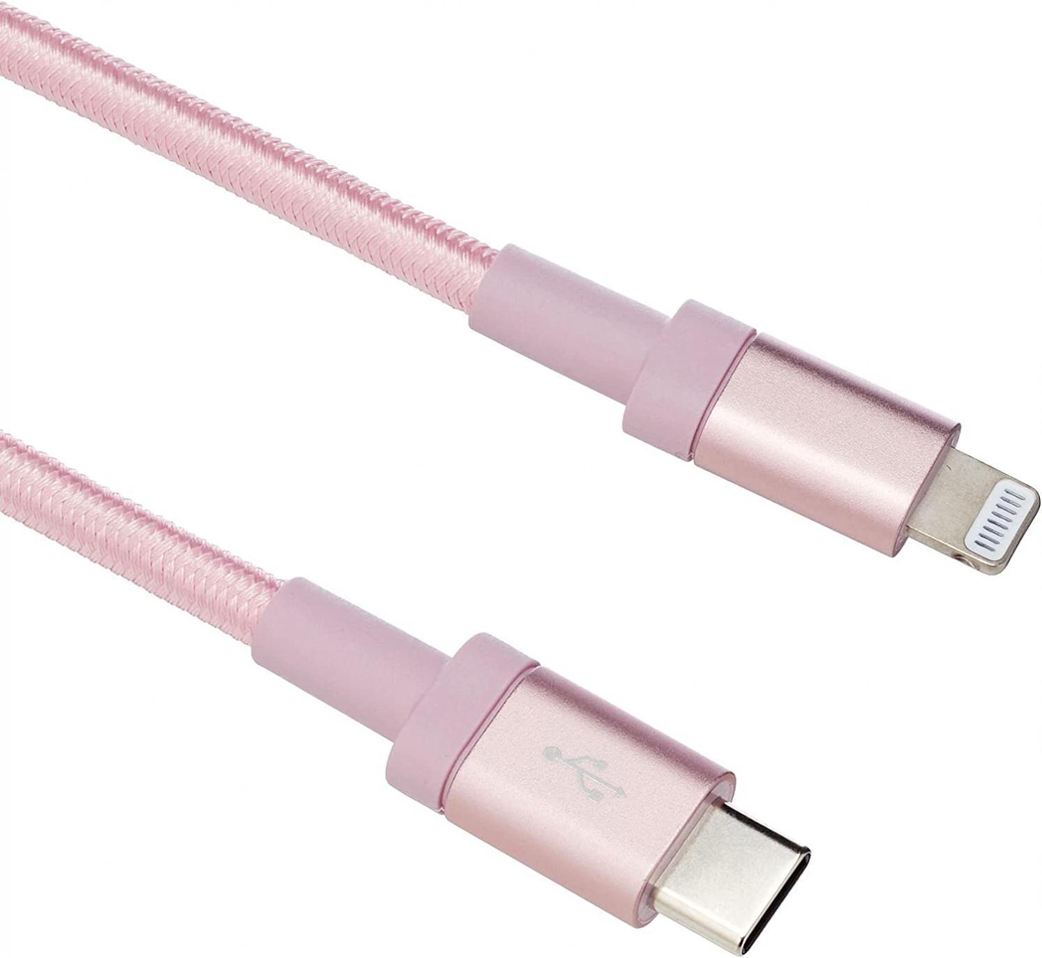Amazon Basics Nylon Braided USB-C to Lightning Cable, MFi Certified iPhone Charger - Rose Gold, 6-Foot