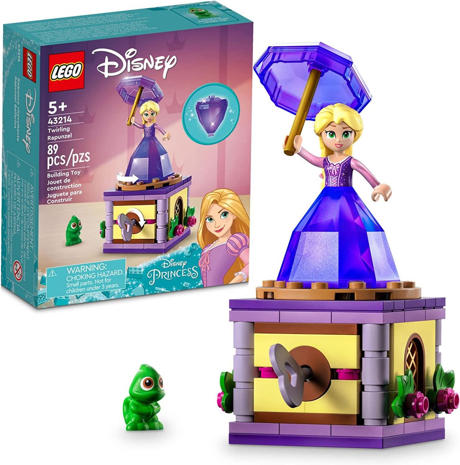 LEGO Disney Princess Twirling Rapunzel 43214, Buildable Toy with Diamond Dress Mini-Doll and Pascal The Chameleon Figure, Collectible Toys for Girls & Boys