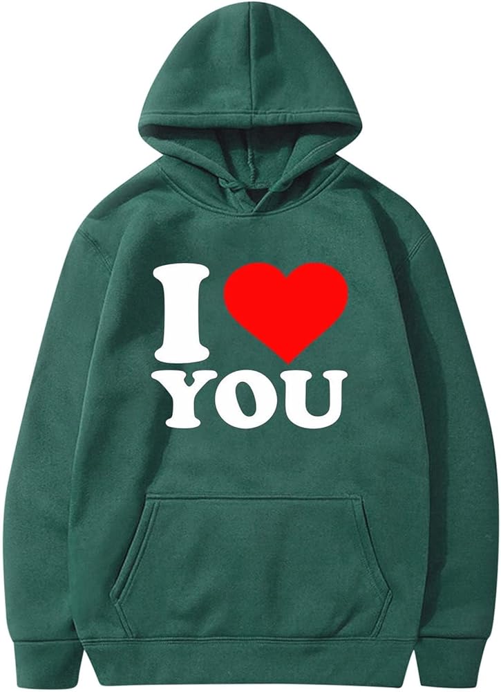 I Love You Sweatshirt Womens Long Sleeve Pullover Tops with Pockets Oversized Hoodies Baggy Tunic Tops Blouse