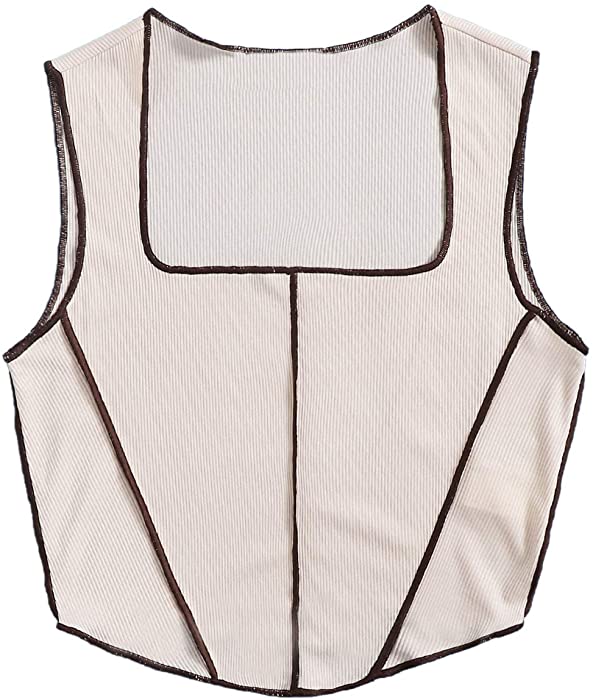 SheIn Women's Square Neck Crop Top Tank Sleeveless Asymmetrical Ribbed Knit Vest