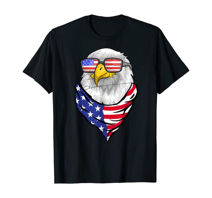 US Pride 4th Of July USA Flag Sunglasses Cool Bald Eagle T-Shirt