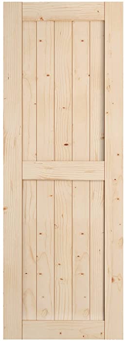 EaseLife 30in x 84in Sliding Barn Wood Door,Interior Doors,DIY Assemblely Unfinished Solid Natural Spruce Panelled Slab,Easy Install,Apply to Rooms & Storage Closet,H-Frame
