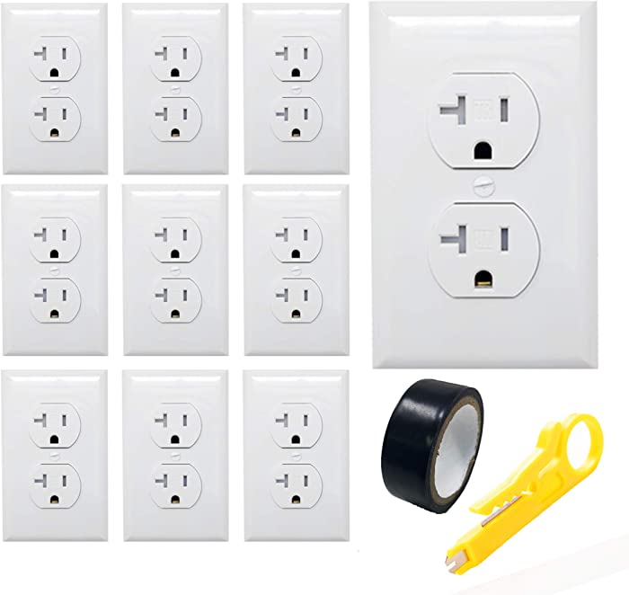 TEKLECTRIC - Tamper Resistant 20A 125V Electrical Outlets - Toma Corriente de Pared - Child Proof Outlet Electrical Wall Outlet Duplex Wall Receptacle - with Wall Plates and Screws - WHITE (10 Pack)