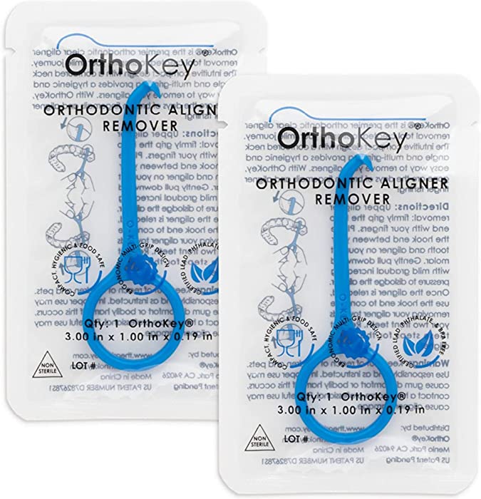 OrthoKey Clear Aligner Removal Tool — Hygienic Grabber Tool for Invisible Removable Braces and Retainers — Small Size Easily Fits Into a Dental Carrying Case or Aligner Case — Blue (2-Pack)