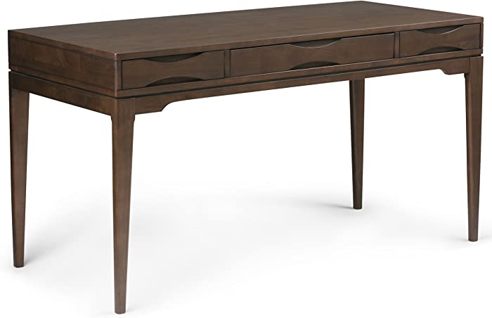 SIMPLIHOME Harper SOLID WOOD Mid Century Modern 60 inch Wide Home Office Desk, Writing Table, Workstation, Study Table Furniture in Walnut Brown with 2 Drawerss
