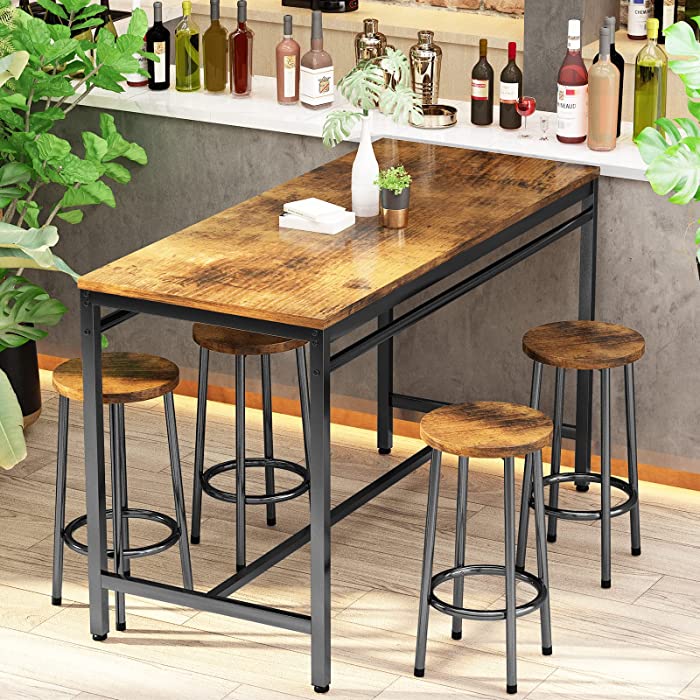 Recaceik Bar Dining Table Set for 4, Kitchen Bistro Table and Chairs for 4, Modern Kitchen & Dining Room Table Set, Pub Counter Height Table with 4 Stools for Small Spaces Breakfast Nook Apartment