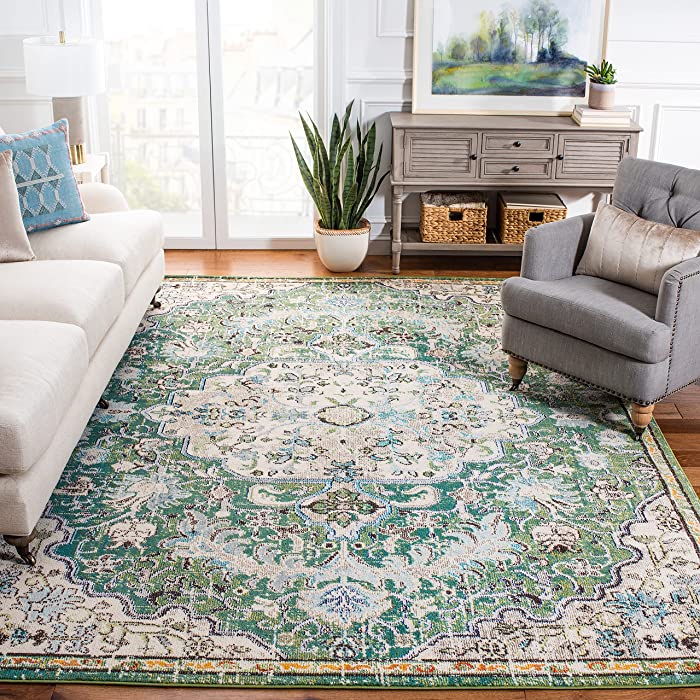 SAFAVIEH Madison Collection 6' x 9' Green / Turquoise MAD447Y Boho Chic Medallion Distressed Non-Shedding Living Room Bedroom Dining Home Office Area Rug