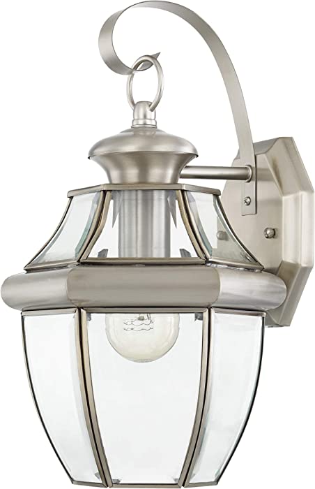 Livex Lighting 2151-91 Monterey 1 Light Outdoor Brushed Nickel Finish Solid Brass Wall Lantern with Clear Beveled Glass 13" x 8.5" x 8.25"