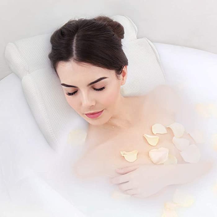 YQN Bath Pillow, Bathtub Spa Pillow with 4D Air Mesh Technology and 6 Suction Cups, Helps Support Head, Back, Shoulder and Neck, Fits All Bathtub, Hot Tub, Jacuzzi and Home Spa