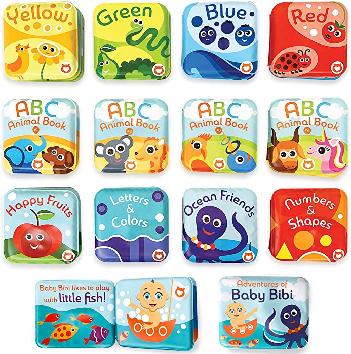 Baby Bath Books Mega Set (Pack of 13 Books) - Educational Waterproof Baby Bathtime Plastic Books for Bath Tub with Animals, Colors, Numbers and ABC Letters - Learning Toy Books for Babies and Toddlers
