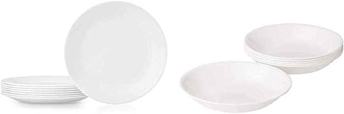 Corelle Dinner Plates, 8-Piece, Winter Frost White & Winter Frost White 20-Ounce Bowl Set (6-Piece)