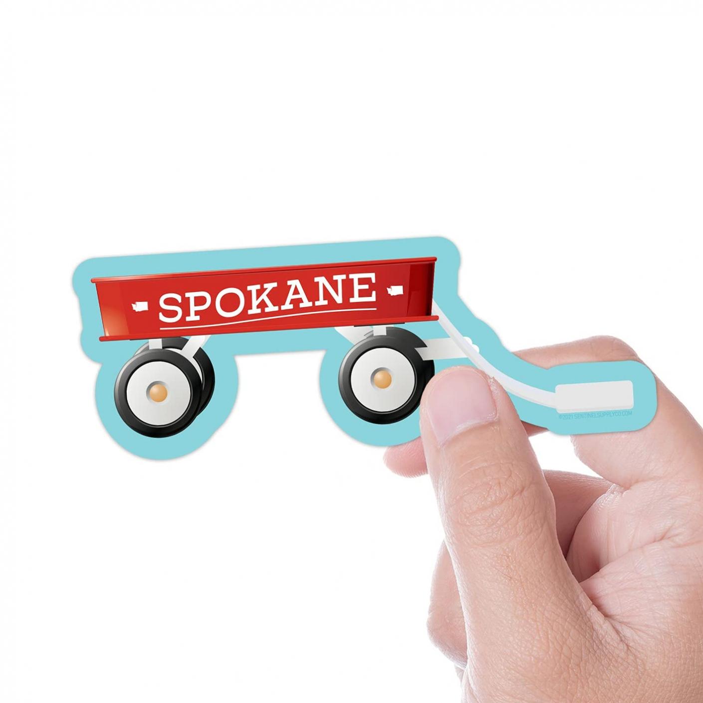 Red Wagon Spokane Sticker, Spokane WA Bumper Stickers, Eastern Washington Decals for Hydroflask, Spokane Garbage Goat Stickers, Retro Spokane Skyline