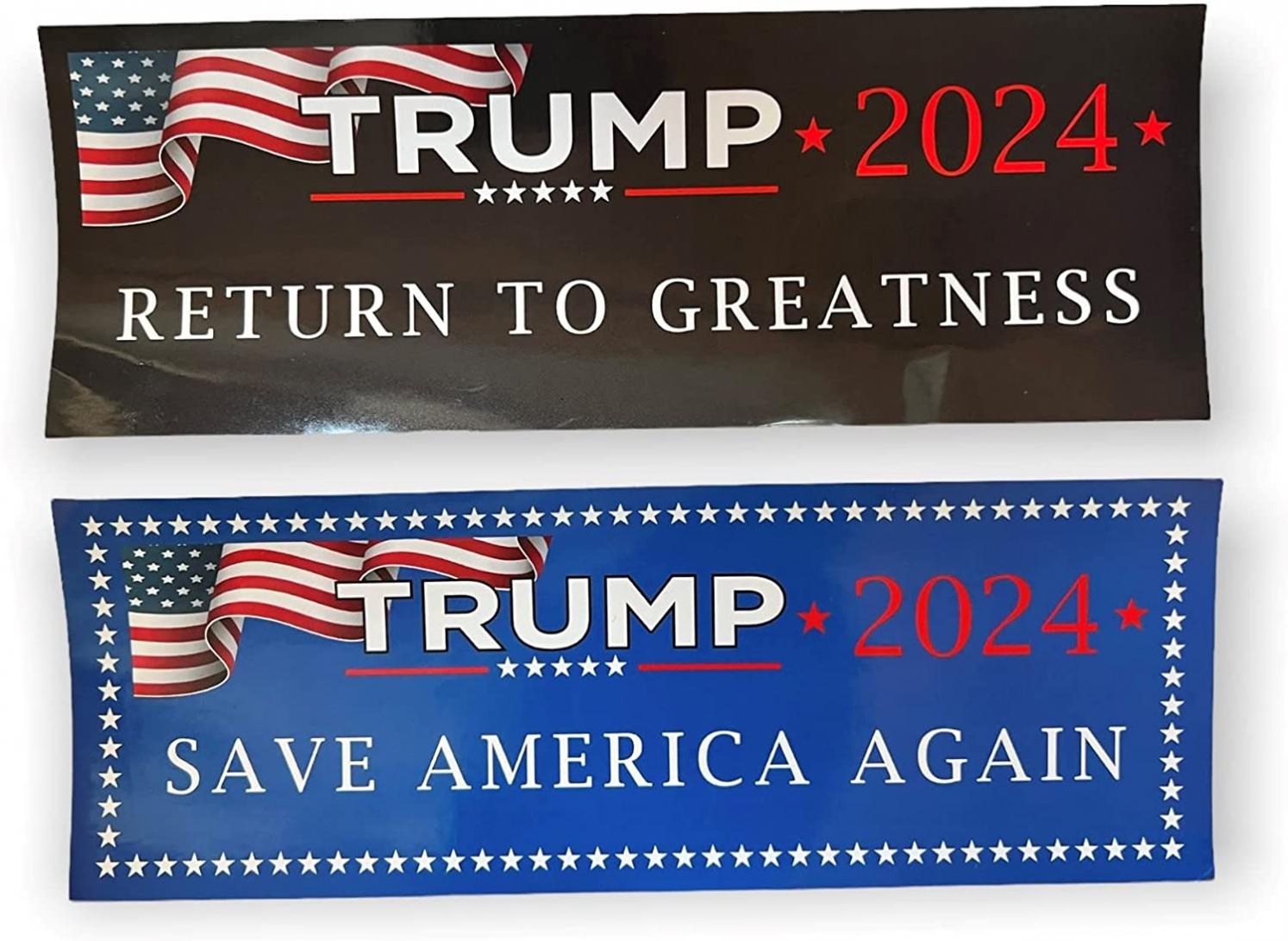 Donald Trump 2024 - Save America Again & Return to Greatness Vinyl Stickers Waterproof Decal for Car, Trucks, Bumper, Window, Jet Ski, Laptop, Helmet, 3 x 8 Inch, Set of 2