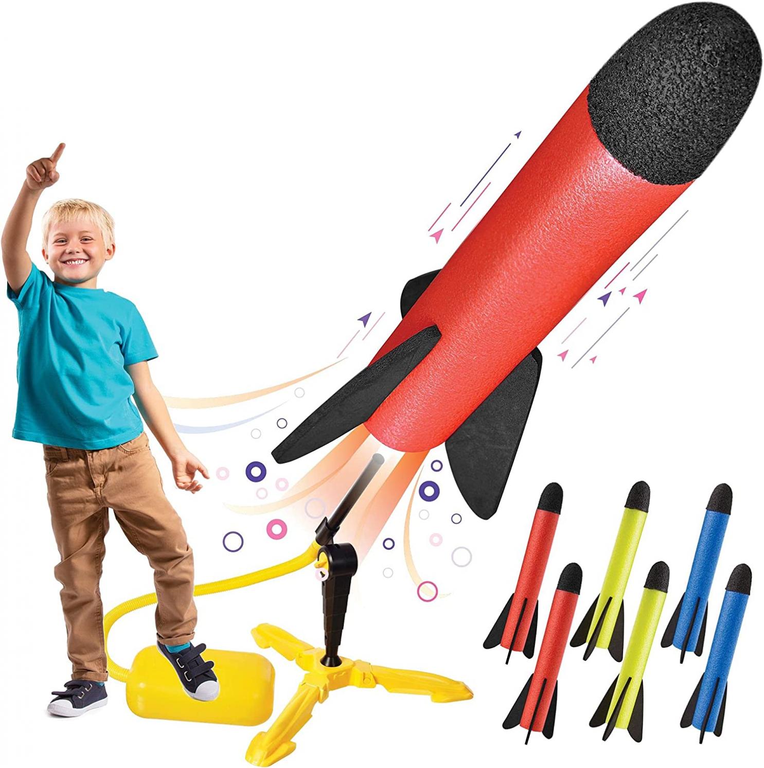 Toy Rocket Launcher for kids – Shoots Up to 100+ Feet – 8 Colorful Foam Rockets, Stomp Launch Pad - Fun Outdoor Toy for Kids - Christmas/Birthday Gifts, Kids Toys for Boys and Girls Age 3+ Years Old