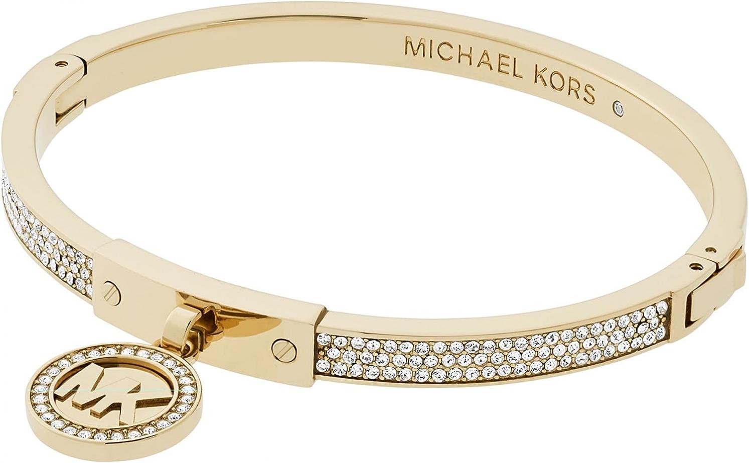 Michael Kors Women's Gold-Tone Stainless Steel Pavé Hinged Bangle Bracelet (Model: MKJ5976710)