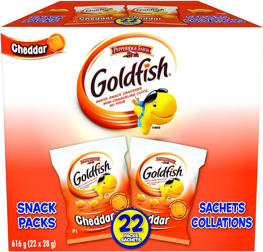 Pepperidge Farm Goldfish Cheddar Crackers, 22 Snack Packs, 28g/1 oz. Each (Imported from Canada)