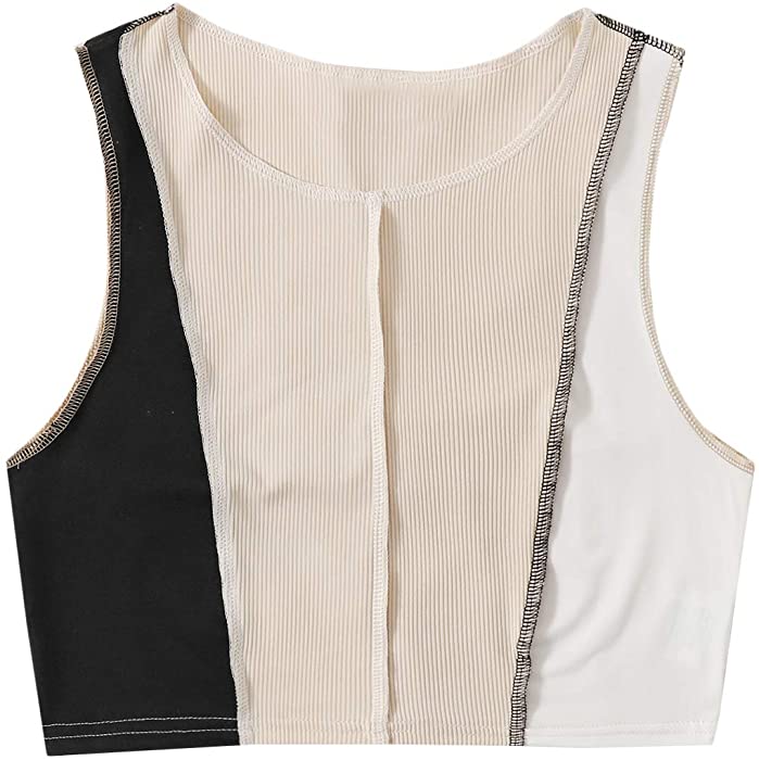SOLY HUX Women's Casual Sleeveless Color Block Ribbed Knit Crop Tank Top