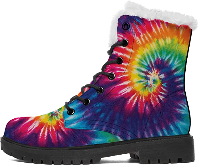 Womens Mens Winter Boots Snow Boots Tie Dye Boots Combat Ankle Boots Warm Fur Lined Booties Shoes Gifts for Boy Girl
