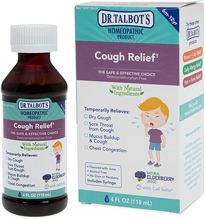 Dr. Talbot's Cough Relief Liquid Medicine with Naturally Inspired Ingredients for Children Includes Syringe, Natural Elderberry Juice Flavor, 4 Fl Oz