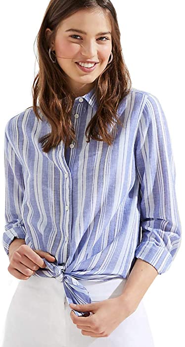 Ann Taylor LOFT Women's Linen Blend Gauze Button-Down Shirt