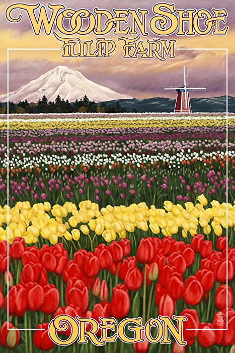Wooden Shoe Tulip Farm, Woodburn, Oregon (12x18 Art Print, Travel Poster Wall Decor)