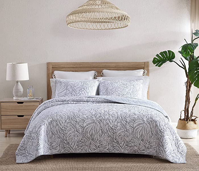 Tommy Bahama | Kenya Collection | Quilt Set - 100% Cotton, Reversible, Pre-Washed for Added Softness, Includes Matching Shams, King, Grey